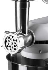 Кухненски робот със стоманена купа Hausberg HB-7605AB, 1000W, 5 л, 6 скорости, LED, Блендер, Миксер, Месомелачка, Бял