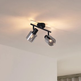 Модерен таванен полилей черен с кръгло димно стъкло 2-светлинен - Cilin