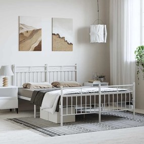 373757 vidaXL Метална рамка за легло с горна и долна табла, бяла, 135x190 см