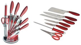 Комплект ножове с поставка ZILNER ZL 5121, 8 части, Точило, Ножици, Неръждаема стомана, Червен