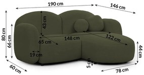 Зелен ъглов диван от прежда с примки от букле (десен ъгъл) Orbit – Ropez