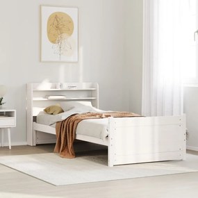 3306747 vidaXL Рамка за легло с табла, бяла, 75x190 см, борово дърво масив