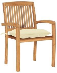 3063269 vidaXL Градински столове 2 бр кремавобели възглавници тик масив