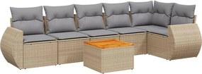 3257347 vidaXL Градински диван с възглавници, 7 части, бежов полиратан
