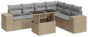 3326810 vidaXL Градински диван с възглавници, 7 части, бежов полиратан