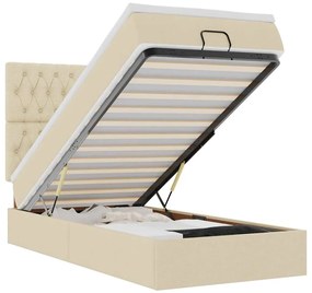 3314070 vidaXL Османска легло с матрак и LED, кремаво, 100x200 см, плат