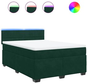 3288633 vidaXL Боксспринг легло с матрак, тъмнозелено, 140x200 см, кадифе