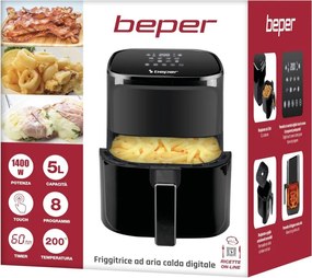 Фритюрник с горещ въздух Air Fryer Beper P101FRI051, 1400 W, 5l, 8 програми, 80-200C, Таймер, Черен