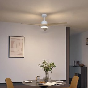 Смарт вентилатор за таван бял с дървен принт 132 см вкл. LED димируем с дистанционно управление - Joly