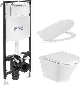 Комплект за WC, Active One 4 в 1 The Gap Rimless (бутон по избор) конзолна чиния, седалка и капак забавено падане Slim, структура