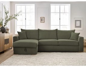 Зелен разтегателен ъглов диван от рипсено кадифе (променлив) Augustin – Bobochic Paris