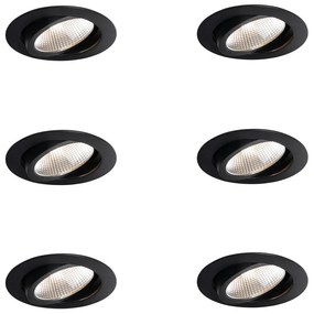 Комплект от 6 вградени спота черни 9,5 см вкл. LED 1300 lm димируеми IP65 - Gaius