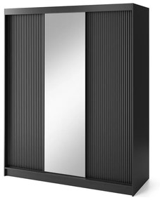 Гардероб с плъзгащи врати PRESCO 3  с огледало , 180x220x60, черен