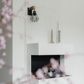 Рустикална стенна лампа черна с дърво - Chon