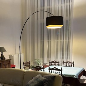 Модерна дъгова подова лампа черна с двоен абажур черен със злато - XXL