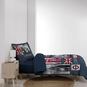 Тъмносиньо единично памучно спално бельо 140x200 cm City London – douceur d'intérieur