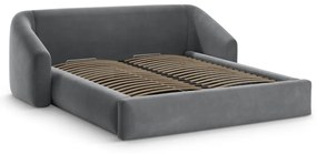 Сиво двойно легло 200x200 cm тапицирано с място за съхранение с включена подматрачна рамка Campi – Cosmopolitan Design