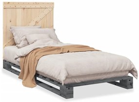 3281562 vidaXL Рамка за легло с табла, сива, 90x200 см, борово дърво масив