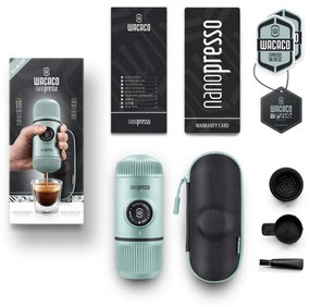 Преносима еспресо машина Wacaco Nanopresso Arctic Blue, 18bar, 80 мл, За мляно кафе, Без необходимост от зареждане и батерии, Калъфче, Арктическо синьо