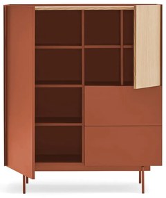 Висок скрин с чекмеджета в цвят тухла и естествен дъб 100x120 cm Otto - Teulat