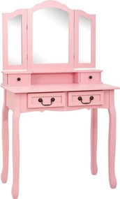 289319 vidaXL Комплект тоалетка с табуретка, розов, 80x69x141 см, пауловния