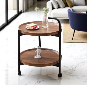 Двуетажна кръгла подвижна масичка за кафе на колела