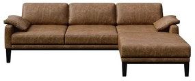 Ъглов диван от кафява кожа в цвят коняк , десен ъгъл Musso - MESONICA
