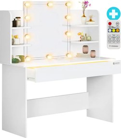 Тоалетка Lucia с LED осветление, огледало, чекмедже и рафтове 140 x 110 x 40 cm