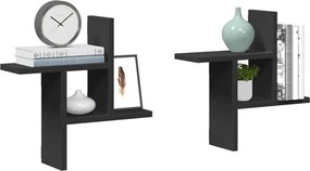 853246 vidaXL Стенни рафтове, 2 бр, черни, 38x12x38 см, инженерно дърво
