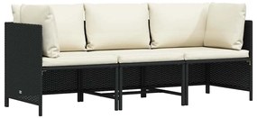 313513 vidaXL 3-местен градински диван с възглавници, черен полиратан