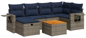 3325820 vidaXL Градински диван с възглавници, 7 части, полиратан, сив