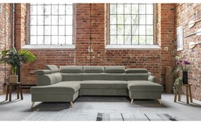 Светлосив кадифен U-образен ъглов диван (ляв ъгъл) Sweet Harmony - Miuform