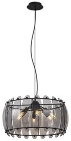 Интелигентна висяща лампа черна с кръгло димно стъкло 6-светлини вкл. WiFi C35 - Mochan