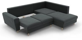 Тъмносив кадифен разтегателен ъглов диван с място за съхранение (десен ъгъл/L форма) Kyoto – Cosmopolitan Design