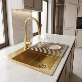 Стоманена мивка с комплект аксесоари 3 бр. REA Leo 50 Brush Gold