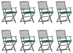 3078282 vidaXL Сгъваеми градински столове, 8 бр, с възглавници, акация масив