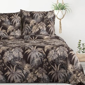 Спално бельо от микрофибър с десен на тропически листа – кафяво Ширина: 160 см | Дължина: 200 см