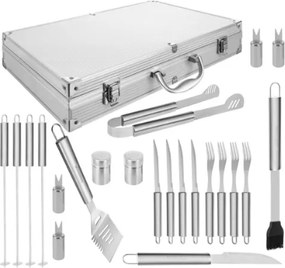 Комплект за барбекю в калъф 26 бр. - инструменти за барбекю от неръждаема стомана
