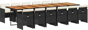 3210591 vidaXL Външен трапезен комплект 13 части с възглавници черен полиратан