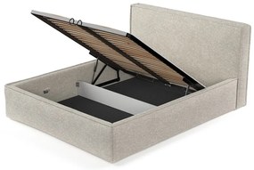 Бежово тапицирано двойно легло с място за съхранение с включена подматрачна рамка 180x200 cm Lounge L – Maison de Rêve