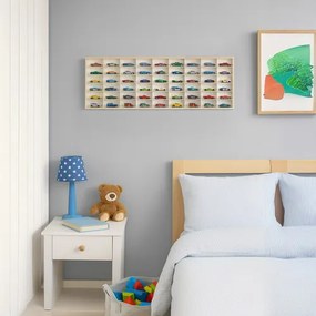 Дървен рафт за кукли или коли - 54 отделения