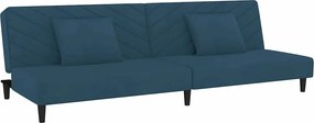 375909 vidaXL 2-местно разтегателно канапе с две възглавници, синьо, кадифе