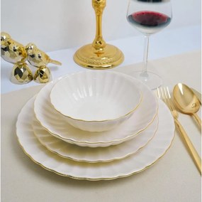 Комплект за хранене, 24 части, бял/златист/порцелан