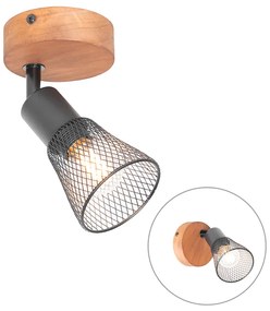Индустриален прожектор черен с дърво - Kristina