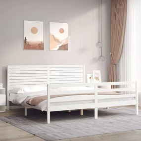 3195042 vidaXL Рамка за легло с табла бяла Super King Size дърво масив