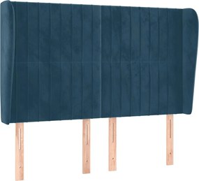 3118246 vidaXL Горна табла за легло с уши, тъмносиня, 147x 23x118/128см кадифе