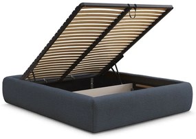 Тъмносиньо двойно легло 180x200 cm тапицирано с място за съхранение/без табла с включена подматрачна рамка Inera – Bobochic Paris