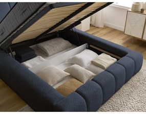 Тъмносиньо двойно тапицирано легло с място за съхранение с включена подматрачна рамка 140x190 cm Denali – Bobochic Paris