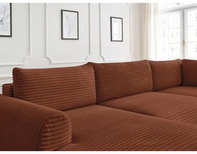 Разтегателен ъглов диван от рипсено кадифе в тухлен цвят (ляв ъгъл/"U" форма) Lucien – Bobochic Paris