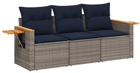 3226600 vidaXL Градински комплект с възглавници, 3 части, сив, полиратан